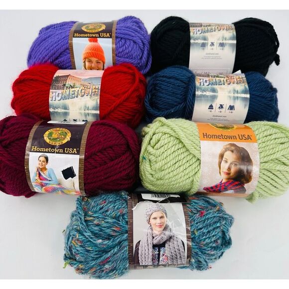 7 Lion Brand Yarns Hometown USA Yarn Mixed Lot Tweed Blue Red Black Super Bulky - Picture 1 of 12